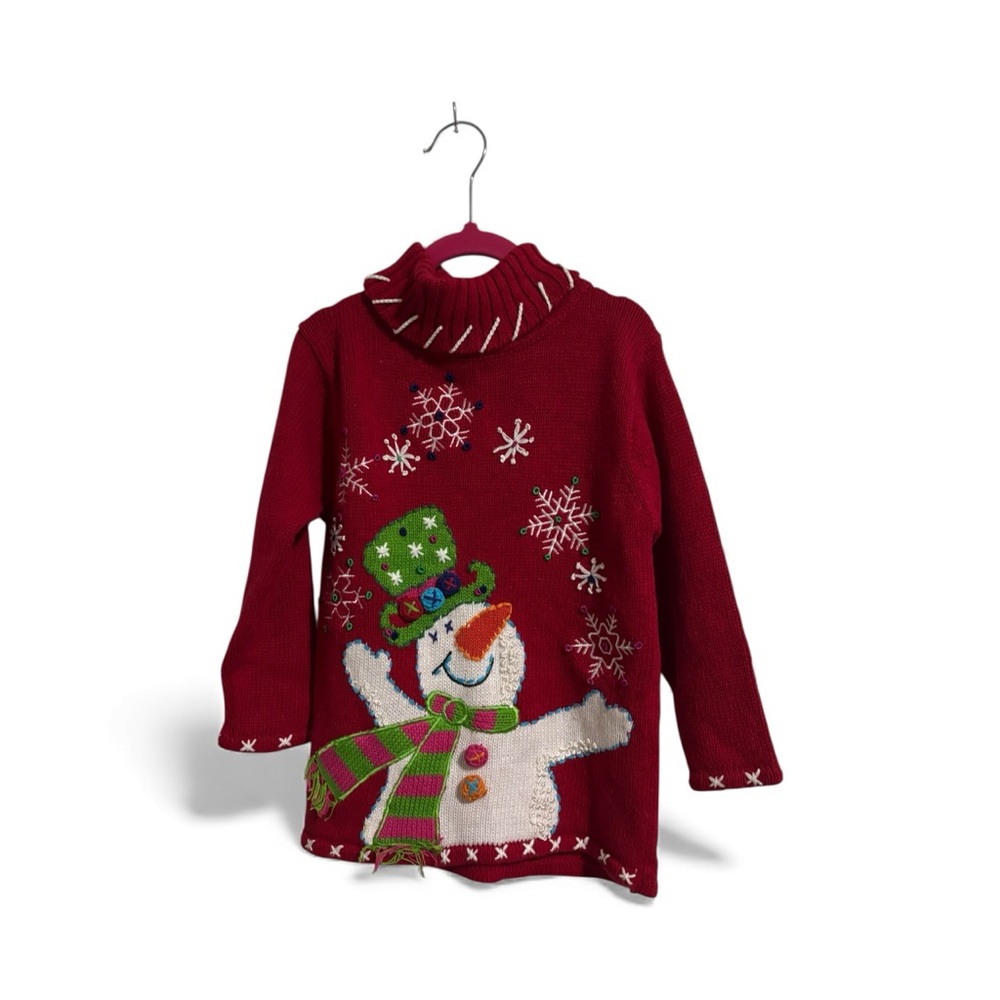 Heirloom‎ Collectibles 4T Christmas Sweater Snowman Snowflakes Red Turtleneck